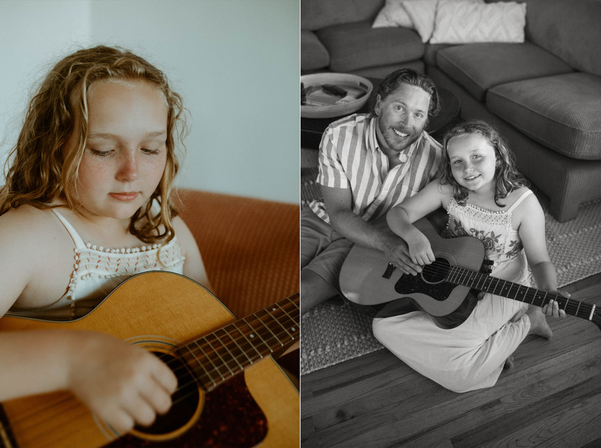 father and daughter play the guitar together