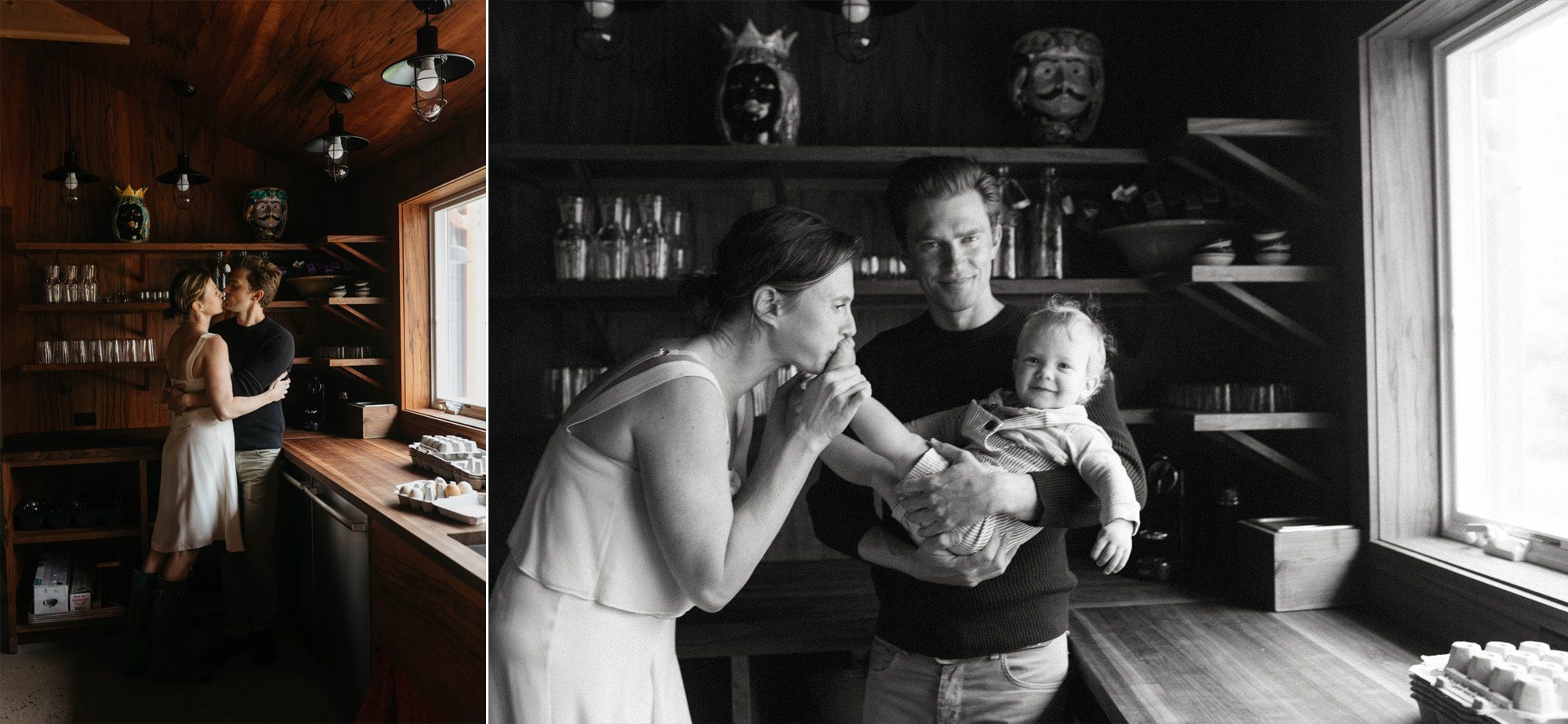 Loving candid family portraits featuring mother father and baby