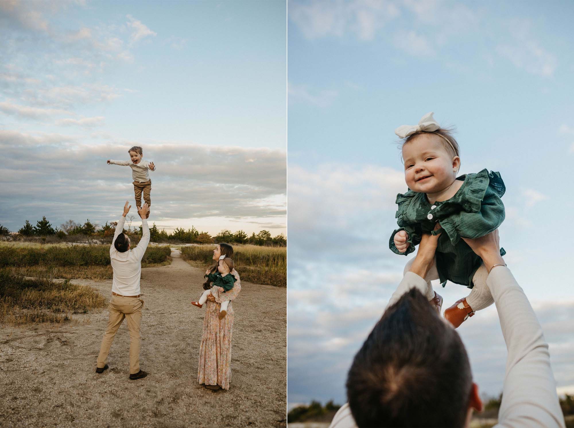 father and child fun family portrait pose idea throwing in air 