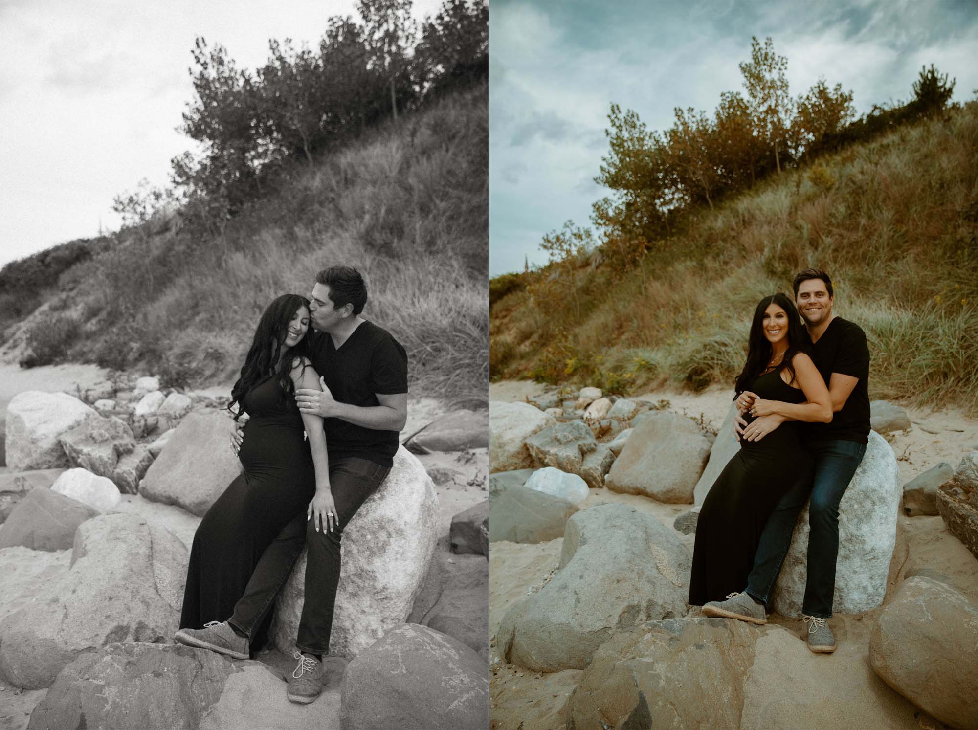 romantic couples portraits on the beach black and white Long Island photographer 