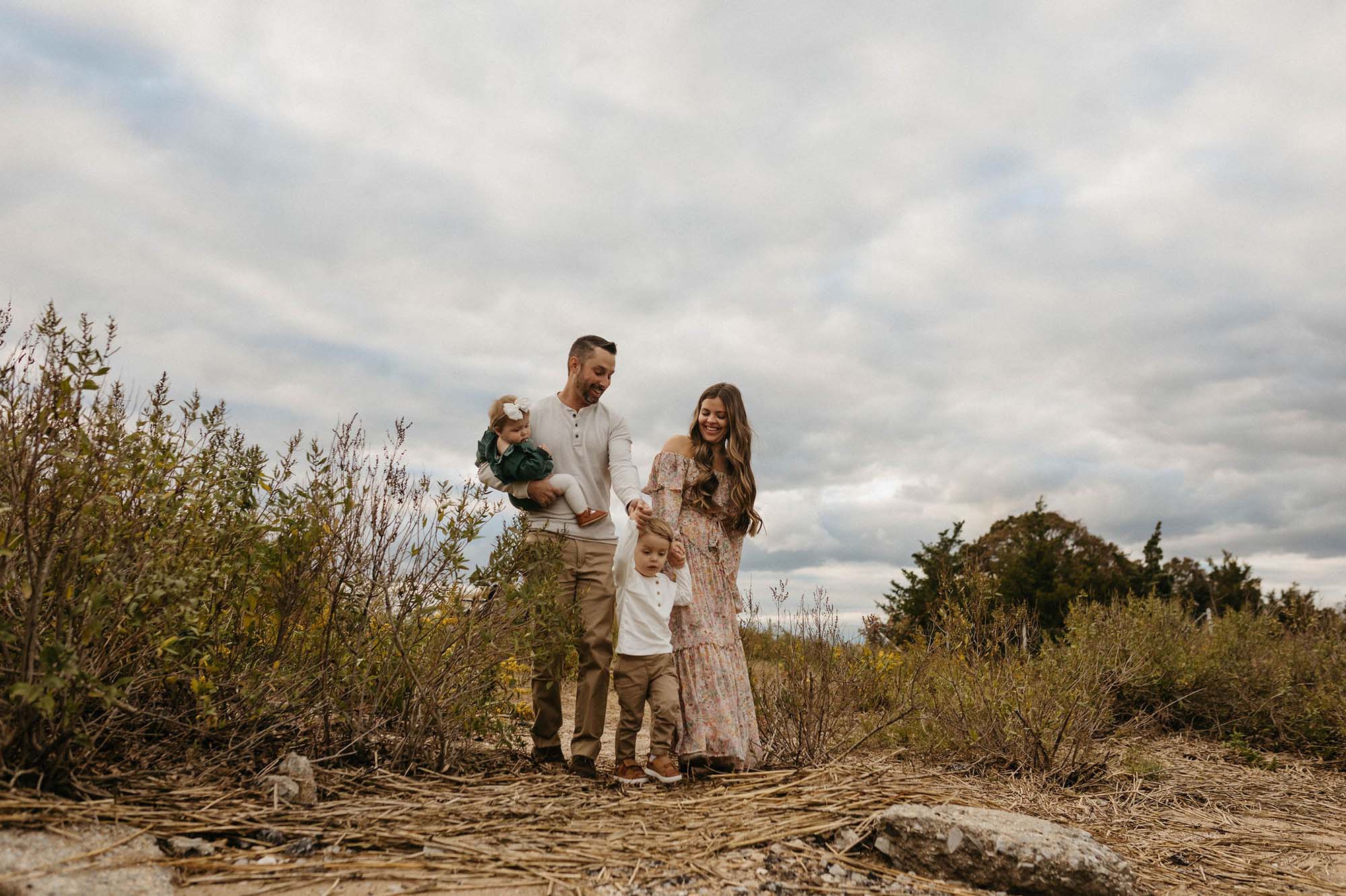 family of four beach family portraits, Long Island family photographer