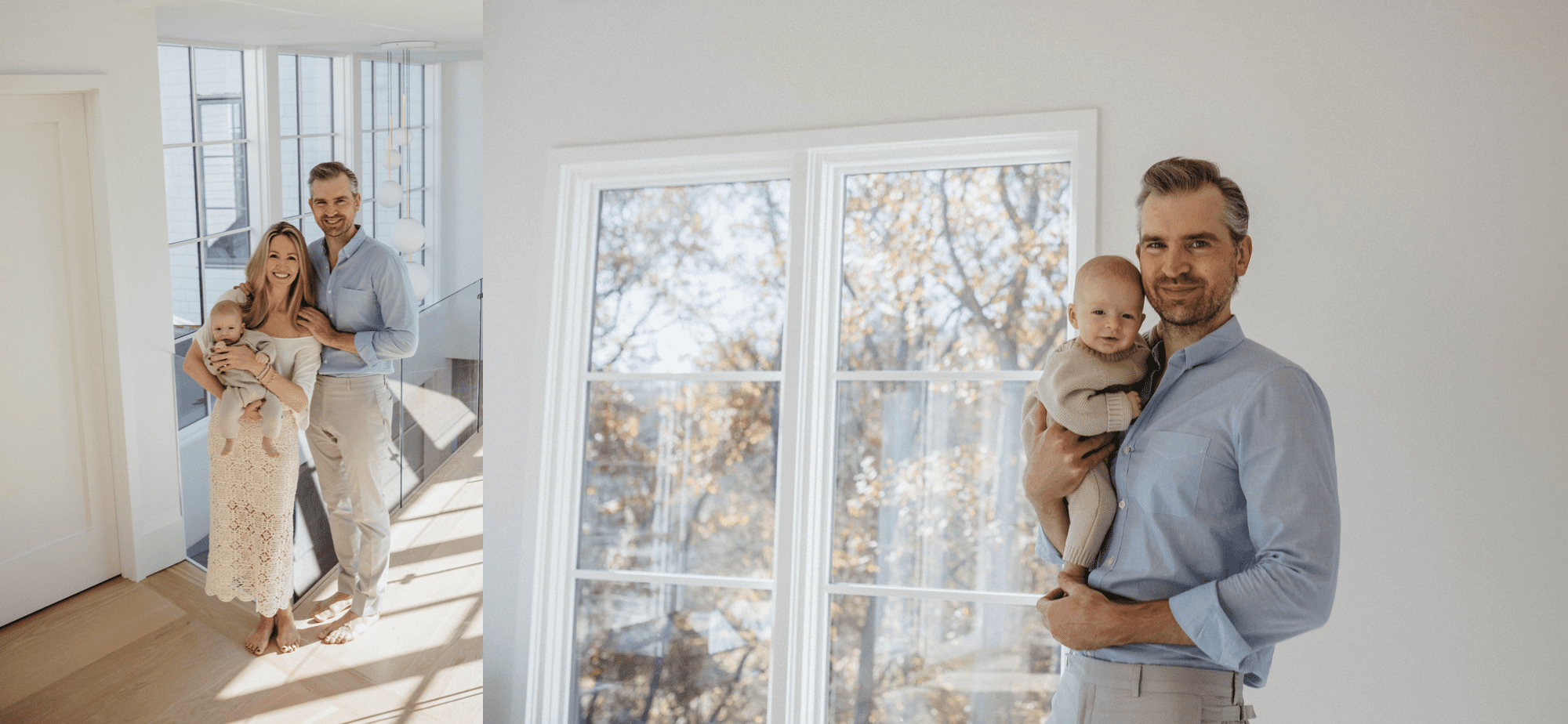 Father son photos. neutral family photo shoot taken at home in New England modern house New York newborn photographer near me 